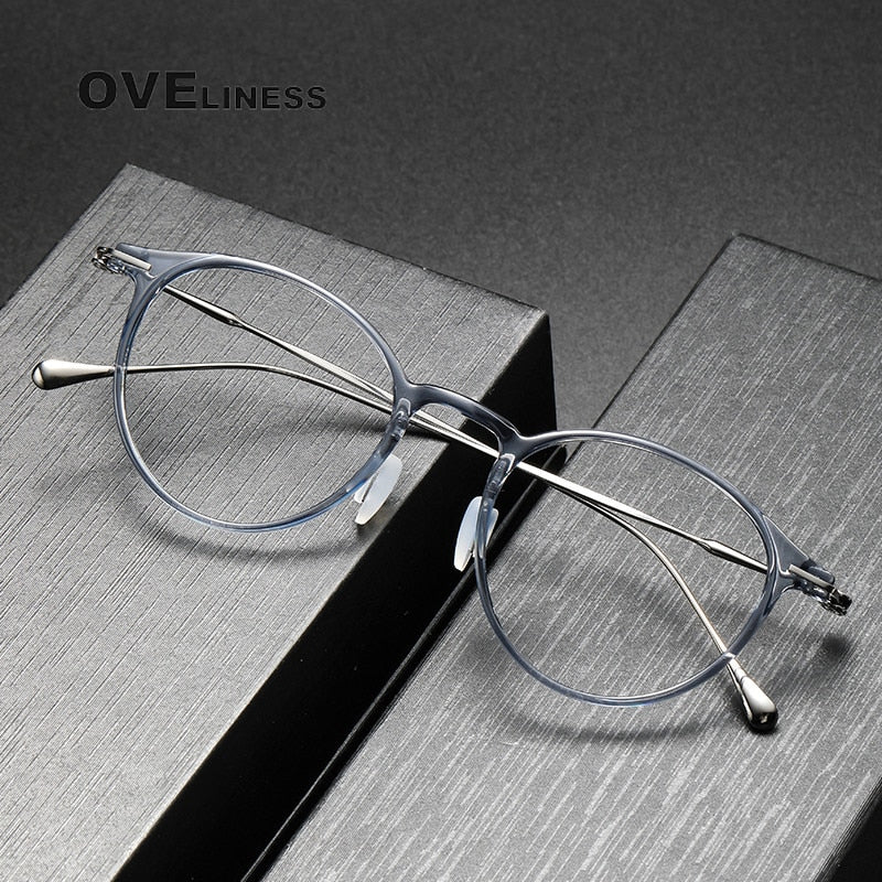 Oveliness Unisex Full Rim Round Square Tr 90 Titanium Eyeglasses Full Rim Oveliness   