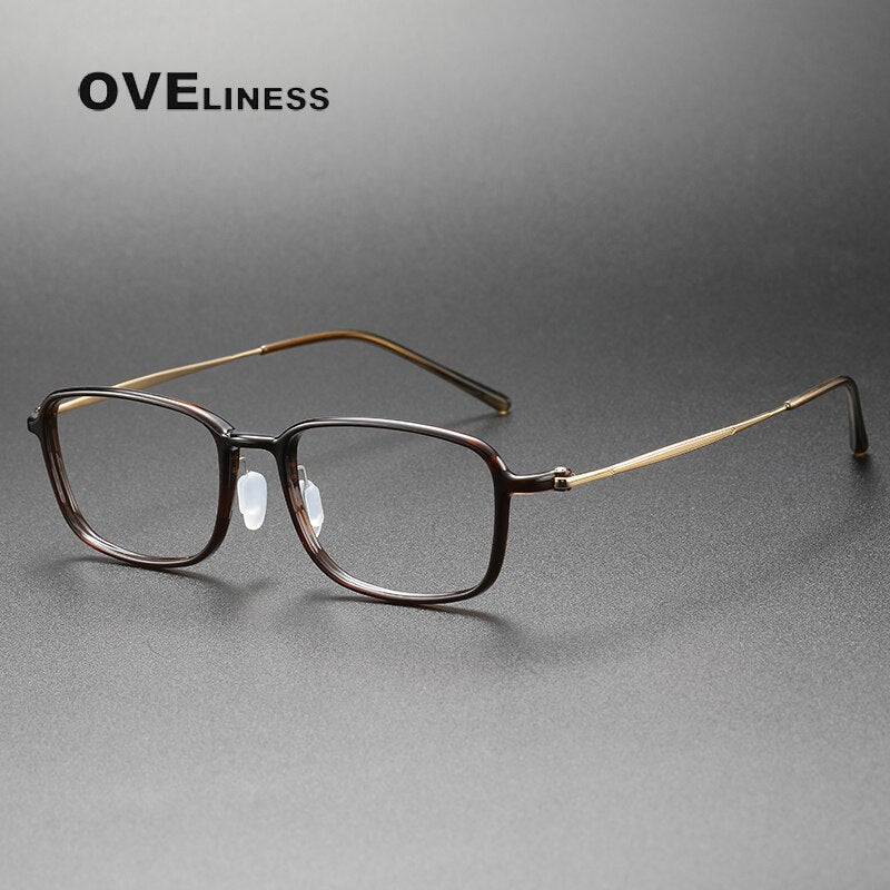 Oveliness Unisex Full Rim Square Acetate Titanium Eyeglasses 8632 Full Rim Oveliness tea  