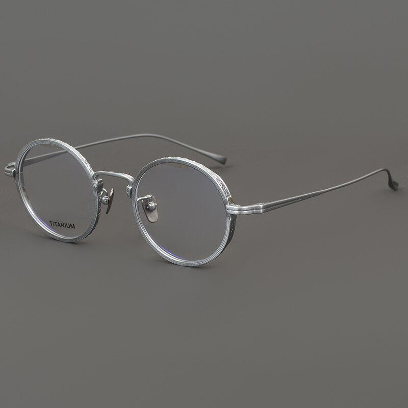 Muzz Unisex Full Rim Round Titanium Eyeglasses Kj50 Full Rim Muzz Silver  