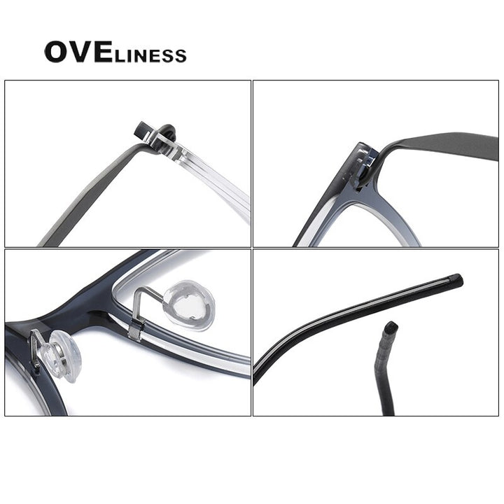Oveliness Unisex Full Rim Square Acetate Titanium Eyeglasses 6544 Full Rim Oveliness   