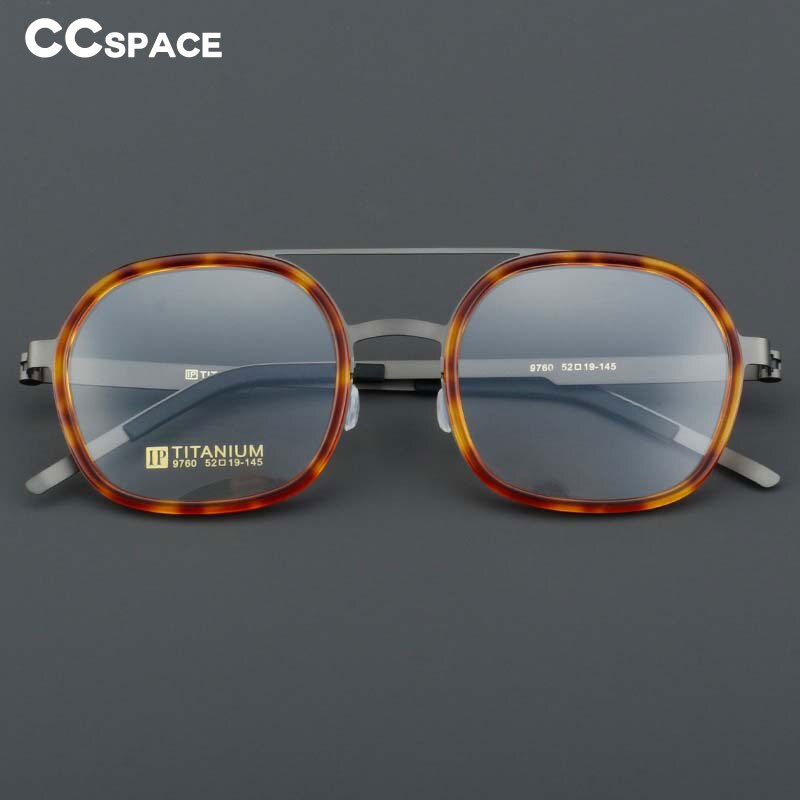 CCspace Women's Full Rim Round Square Double Bridge Titanium Acetate Eyeglasses 55022 Full Rim CCspace   