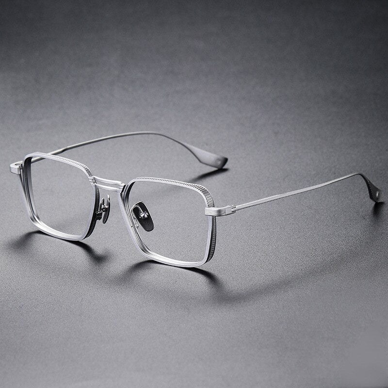 Hdcrafter Unisex Full Rim Square Double Bridge Titanium Eyeglasses 2 Sizes dital25 Full Rim Hdcrafter Eyeglasses Silver-Middle Size  
