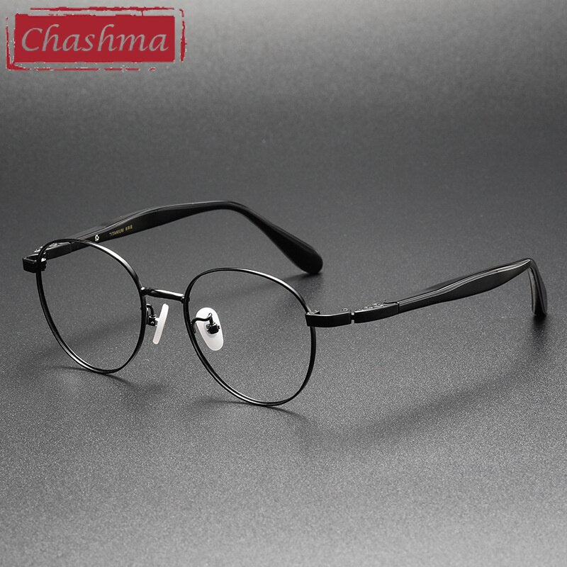 Chashma Ottica Unisex Full Rim Round Acetate Titanium Eyeglasses 85 Full Rim Chashma Ottica Black  
