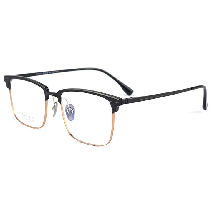 Handoer Men's Full Rim Square Titanium Eyeglasses 9202 Full Rim Handoer Black Gold  