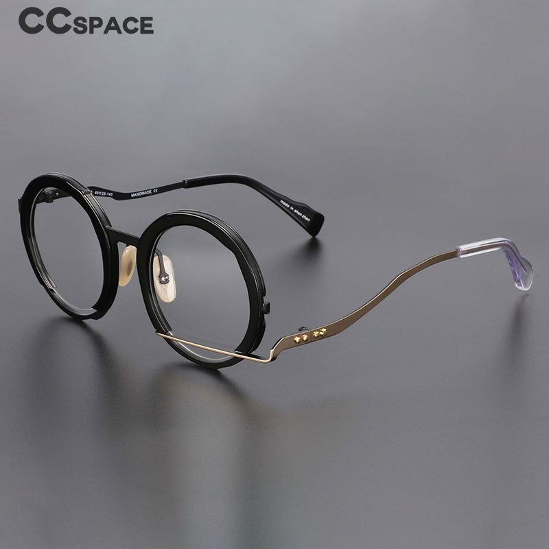CCSpace Unisex Full Rim Irregular Round Alloy Handcrafted Frame Eyeglasses 54417 Full Rim CCspace   