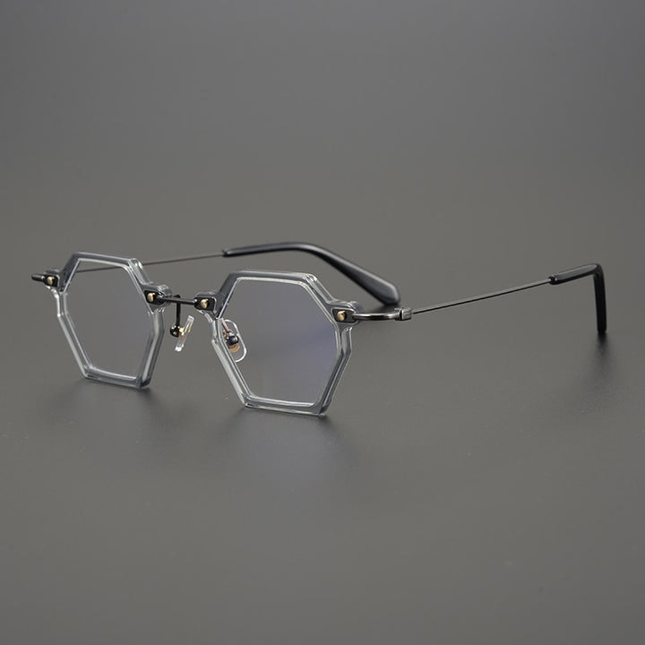 Gatenac Unisex Full Rim Polygonal Square Titanium Acetate Frame Eyeglasses Gxyj754 Full Rim Gatenac Gray  