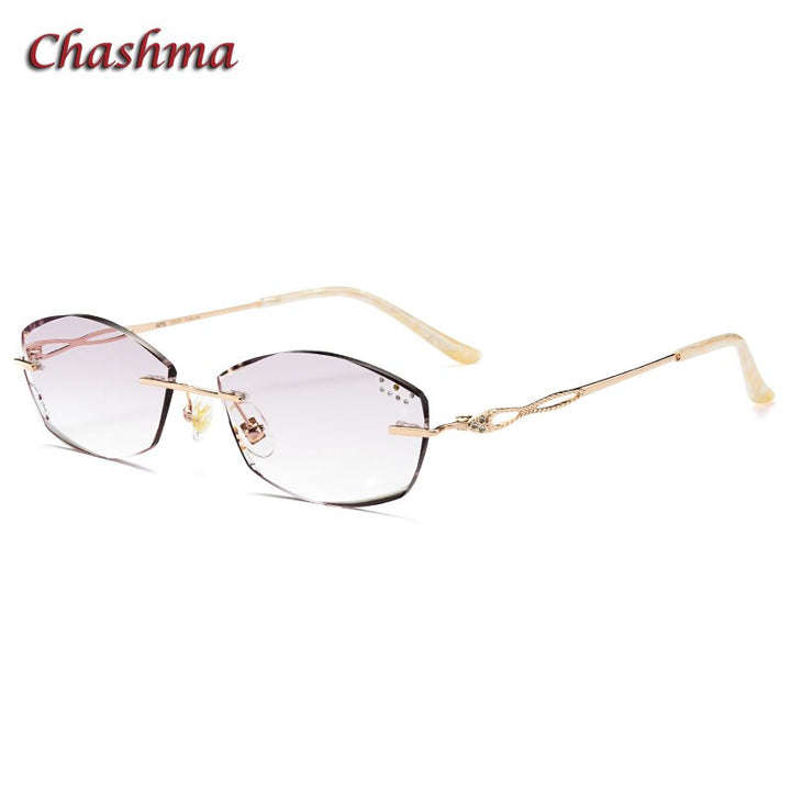 Chashma Ochki Women's Rimless Irregular Oval Titanium Eyeglasses 88050 Rimless Chashma Ochki Gold with Gray Red  
