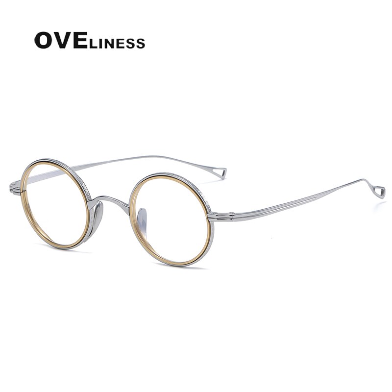 Oveliness Unisex Full Rim Round Acetate Titanium Eyeglasses 123 Full Rim Oveliness silver gold  