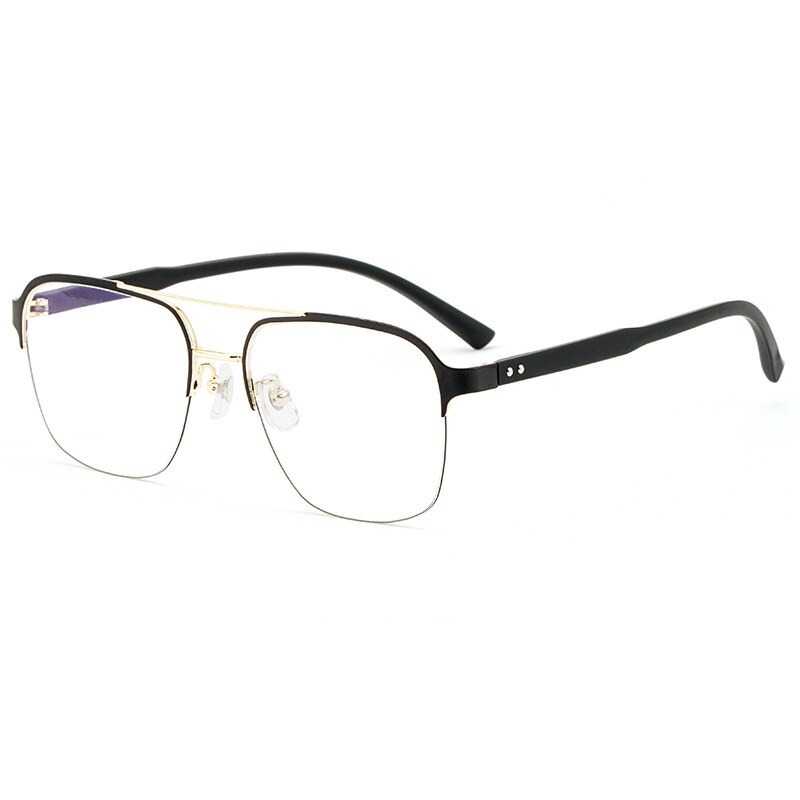 Hotochki Men's Semi Rim Square Double Bridge Titanium Eyeglasses Semi Rim Hotochki Black Gold  