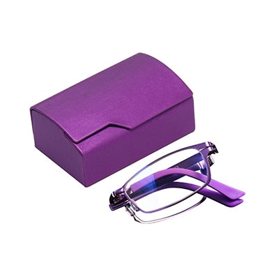 Ralfterty Unisex Full Rim Small Square Alloy Folding Hyperopic Folding Reading Glasses D827 Reading Glasses Ralferty China +100 Purple-With Case