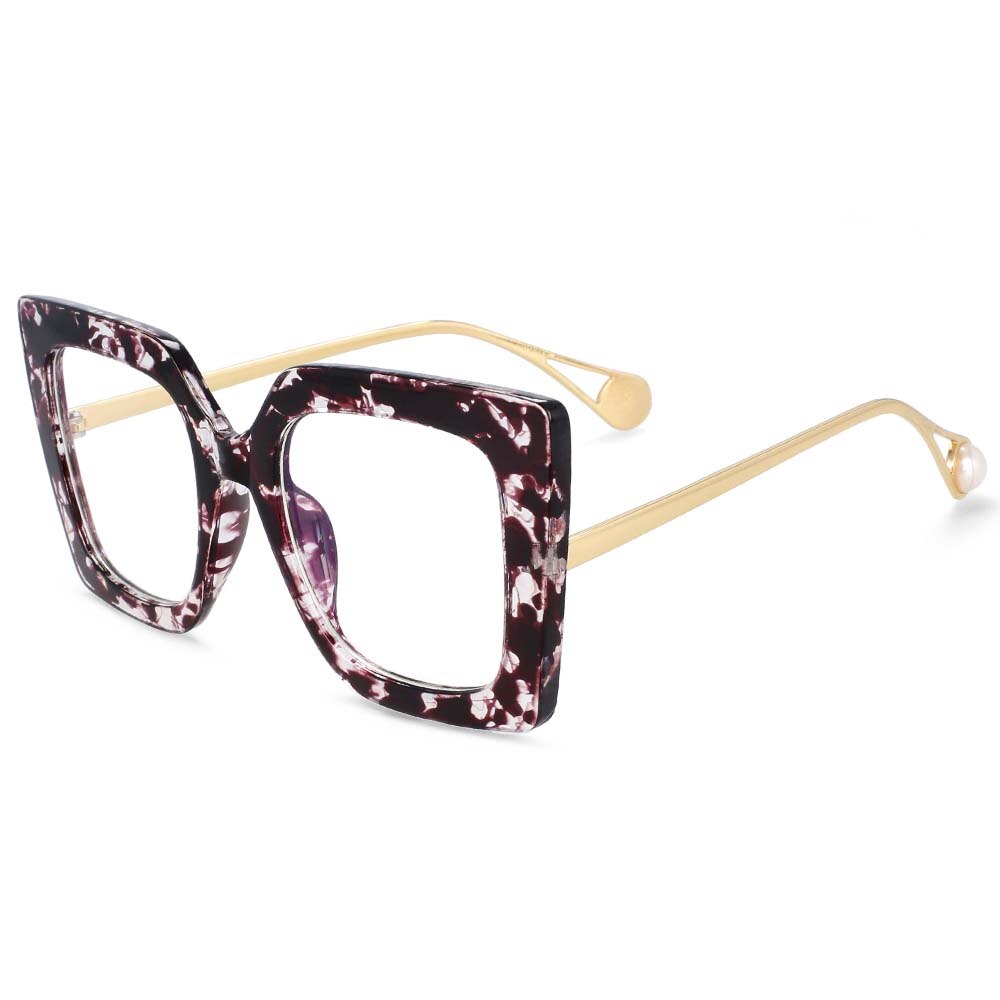 CCSpace Women's Oversized Square Cat Eye Resin Alloy Frame Eyeglasses 54242 Frame CCspace Floral China 