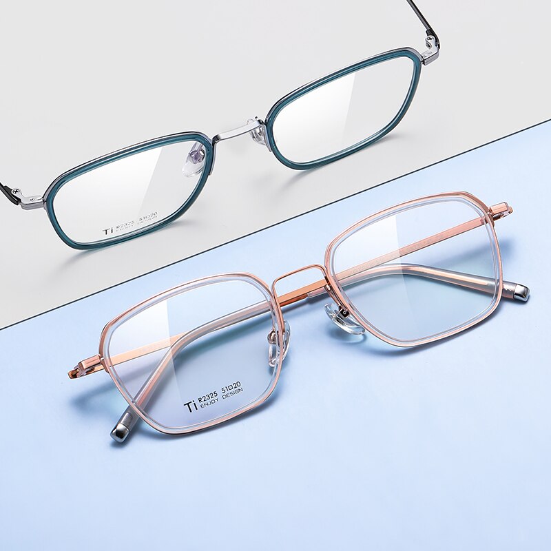 Reven Jate Unisex Full Rim Square Acetate Titanium Frame Eyeglasses R2325 Full Rim Reven Jate   