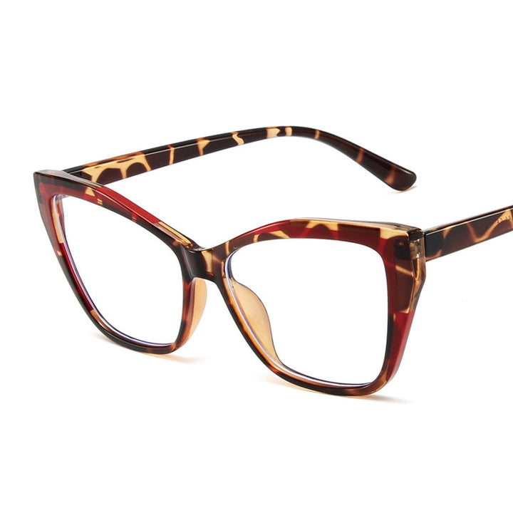 CCspace Women's Full Rim Square Cat Eye Tr 90 Titanium Eyeglasses 55485 Full Rim CCspace China RedLeopard 