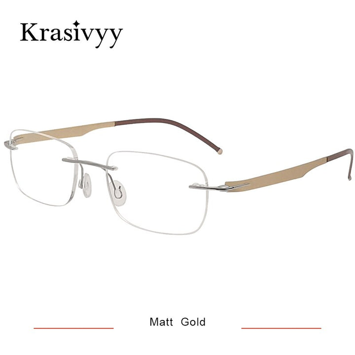 Krasivyy Unisex Rimless Square Screwless Titanium Eyeglasses Kr16029 Rimless Krasivyy Matt  Gold CN 