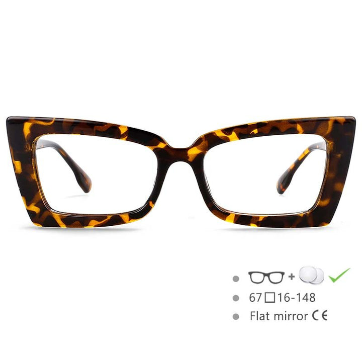 CCSpace Women's Oversized Rectangle Cat Eye Resin Frame Eyeglasses 54536 Frame CCspace leopard China 