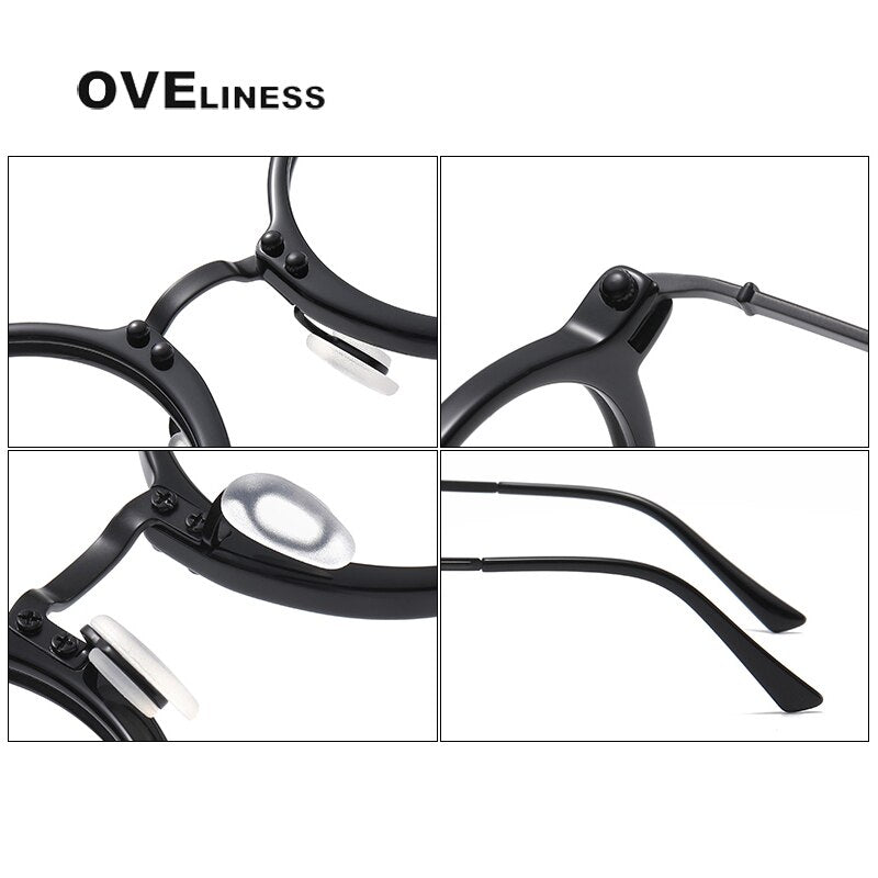 Oveliness Unisex Full Rim Round Acetate Titanium Eyeglasses 5866 Full Rim Oveliness   