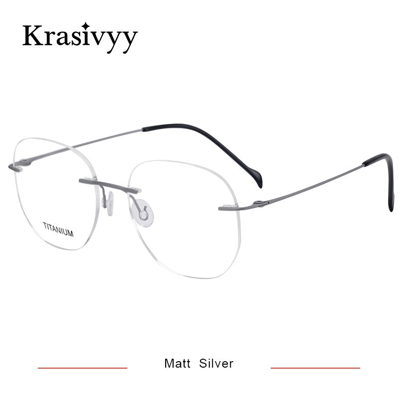 Krasivyy Unisex Rimless Round Square Screwless Titanium Eyeglasses Kr86510 Rimless Krasivyy Matt  Silver CN 