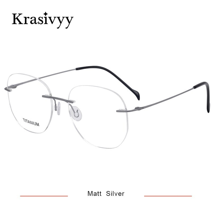 Krasivyy Unisex Rimless Round Square Screwless Titanium Eyeglasses Kr86510 Rimless Krasivyy Matt  Silver CN 