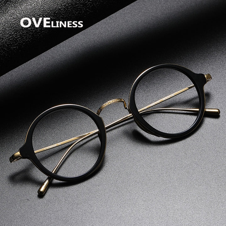 Oveliness Unisex Full Rim Round Acetate Titanium Eyeglasses 1110 Full Rim Oveliness   