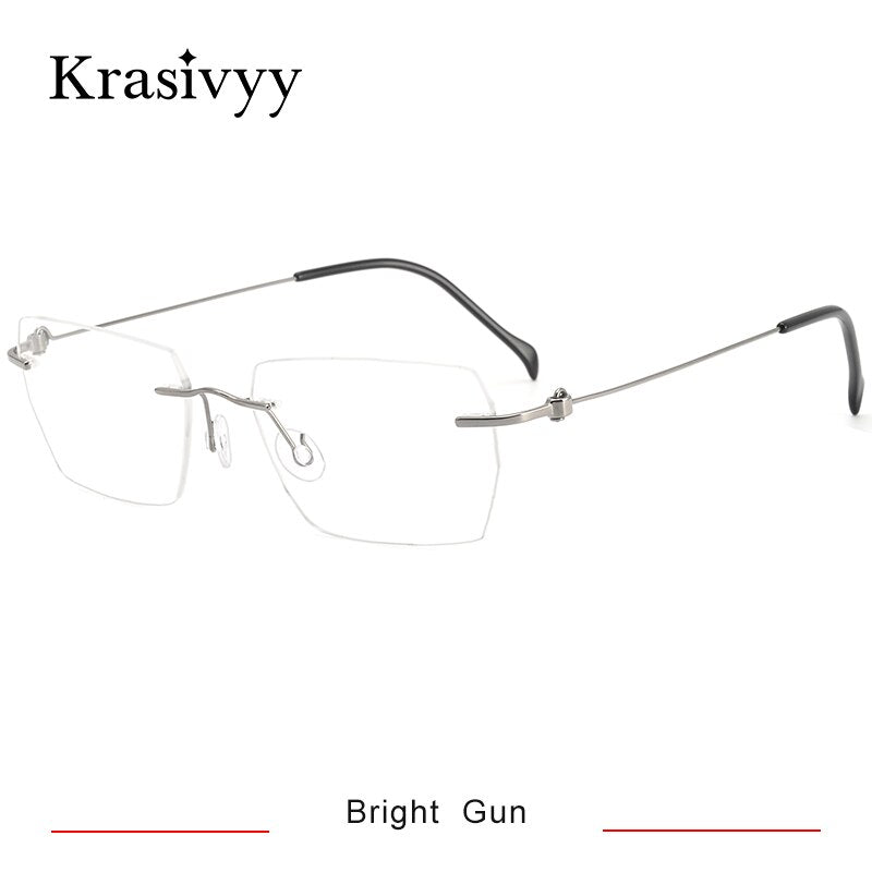 Krasivyy Men's Rimless Square Screwless Titanium Eyeglasses Kr5008 Rimless Krasivyy Bright Gun CN 