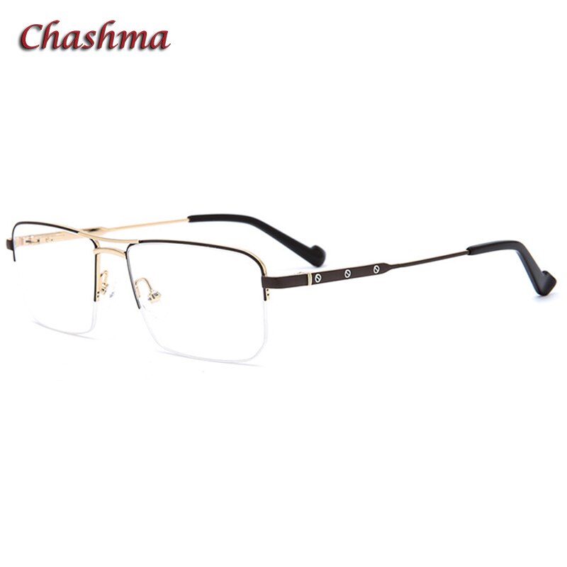 Chashma Men's Semi Rim Rectangle Spring Hinge Stainless Steel Frame Eyeglasses 3577 Semi Rim Chashma Brown  