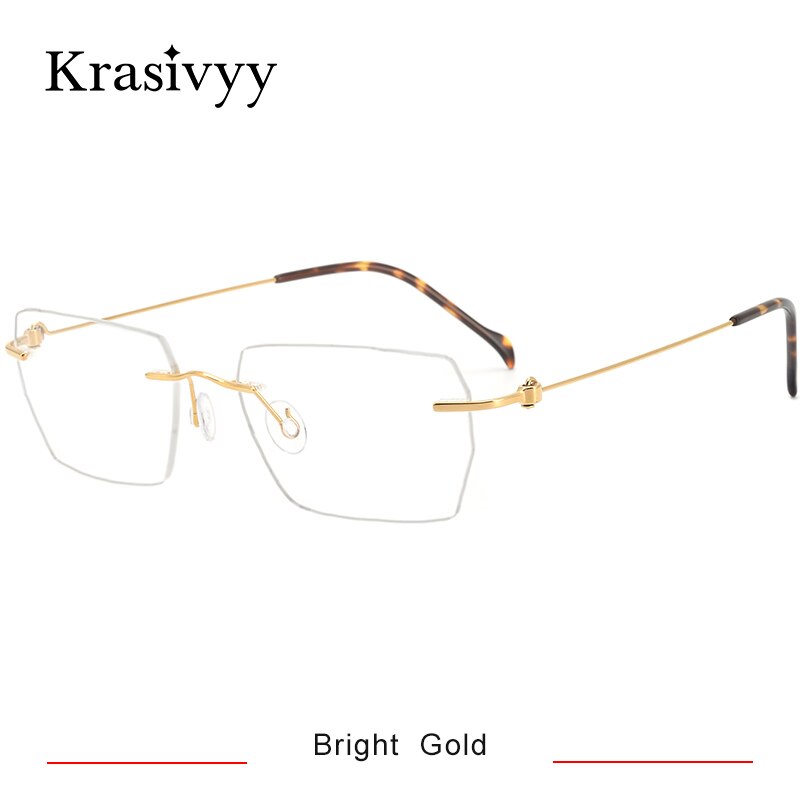 Krasivyy Men's Rimless Square Screwless Titanium Eyeglasses Kr5008 Rimless Krasivyy Bright Gold CN 