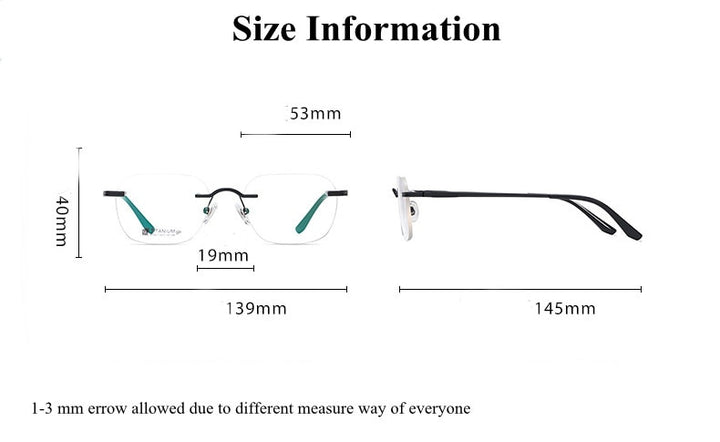 Chashma Ochki Unisex Rimless Square Titanium Eyeglasses 901 Customizable Lenses Rimless Chashma Ochki   