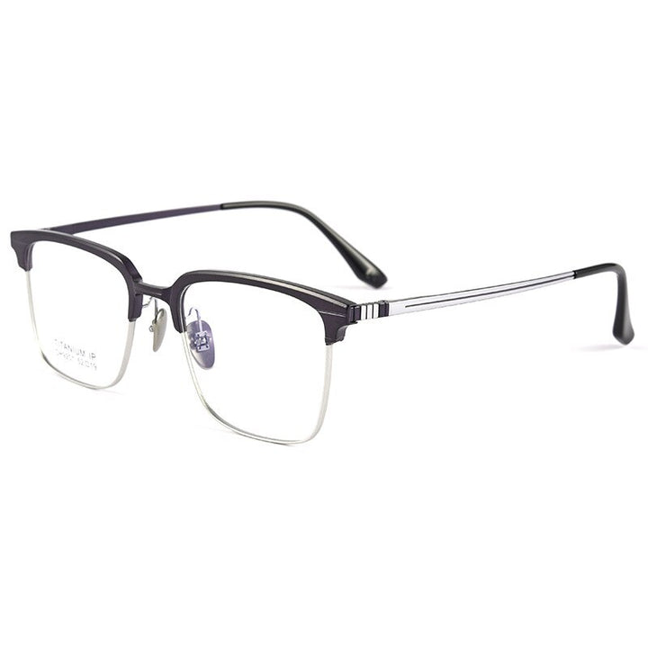 Handoer Men's Full Rim Square Titanium Eyeglasses 9201 Full Rim Handoer Blue Silver  