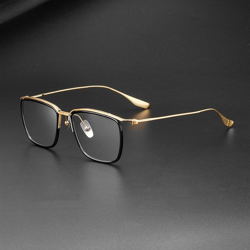 Yimaruli Men's Full Rim Big Square Titanium Eyeglasses Dt106 Full Rim Yimaruili Eyeglasses Black Gold  