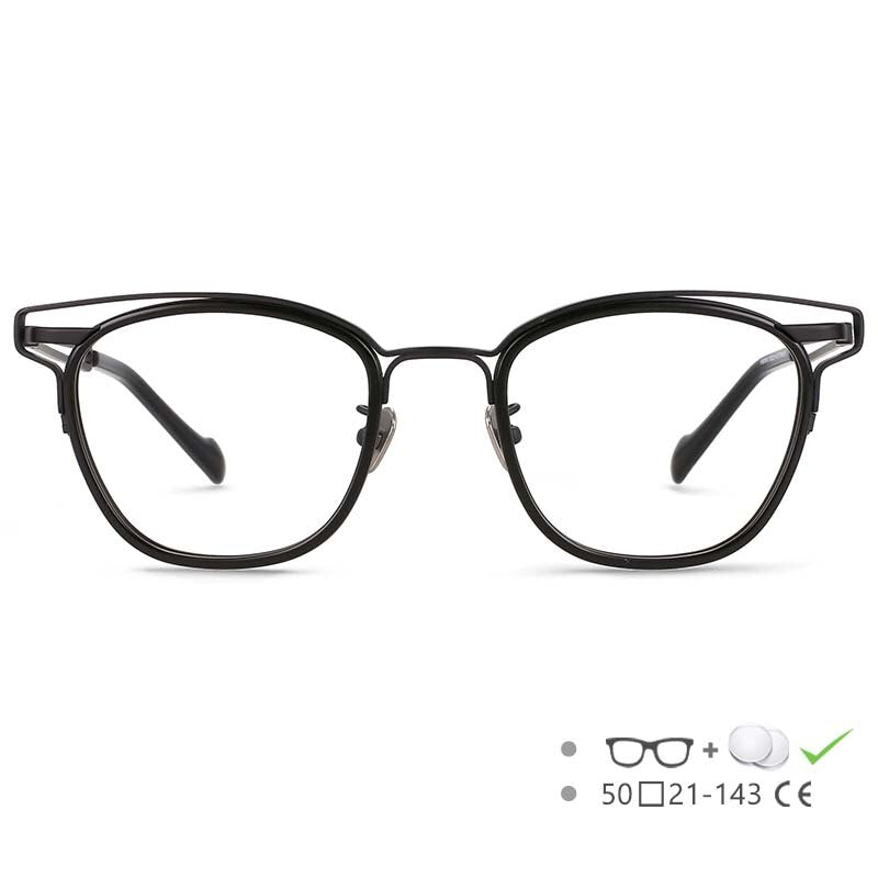 CCSpace Unisex Full Rim Square Titanium Acetate Eyeglasses 55227 Full Rim CCspace Black China 