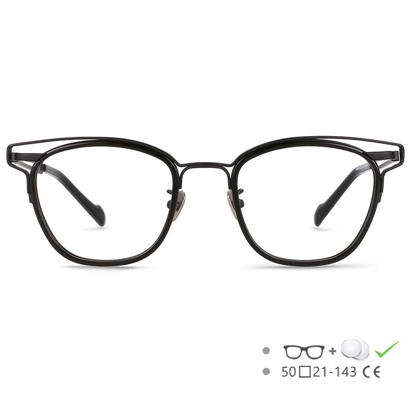 CCspace Unisex Full Rim Square Titanium Acetate Eyeglasses 55227 Full Rim CCspace Black China 