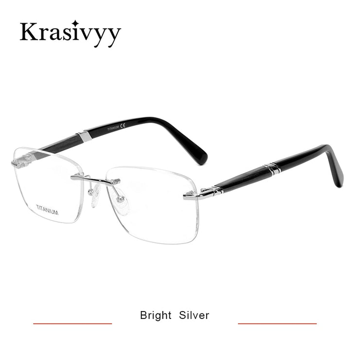 Krasivyy Unisex Rimless Square Titanium Wooden Eyeglasses Ls01 Rimless Krasivyy Bright  Silver China 