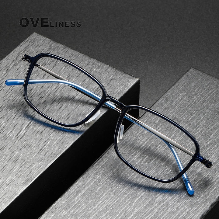 Oveliness Unisex Full Rim Square Acetate Titanium Eyeglasses 8632 Full Rim Oveliness   