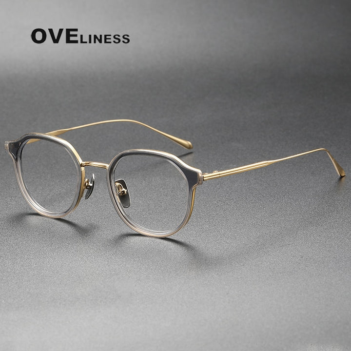 Oveliness Unisex Full Rim Round Acetate Titanium Eyeglasses Tango Full Rim Oveliness grey gold  