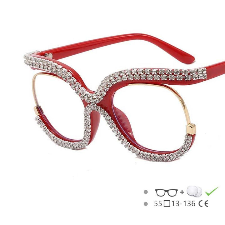 CCSpace Women's Full Rim Round Acetate Jeweled Frame Eyeglasses 54617 Full Rim CCspace Red China 