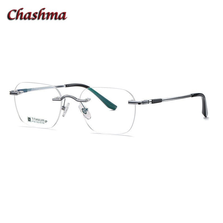 Chashma Ochki Unisex Rimless Square Titanium Eyeglasses 901 Customizable Lenses Rimless Chashma Ochki Silver  