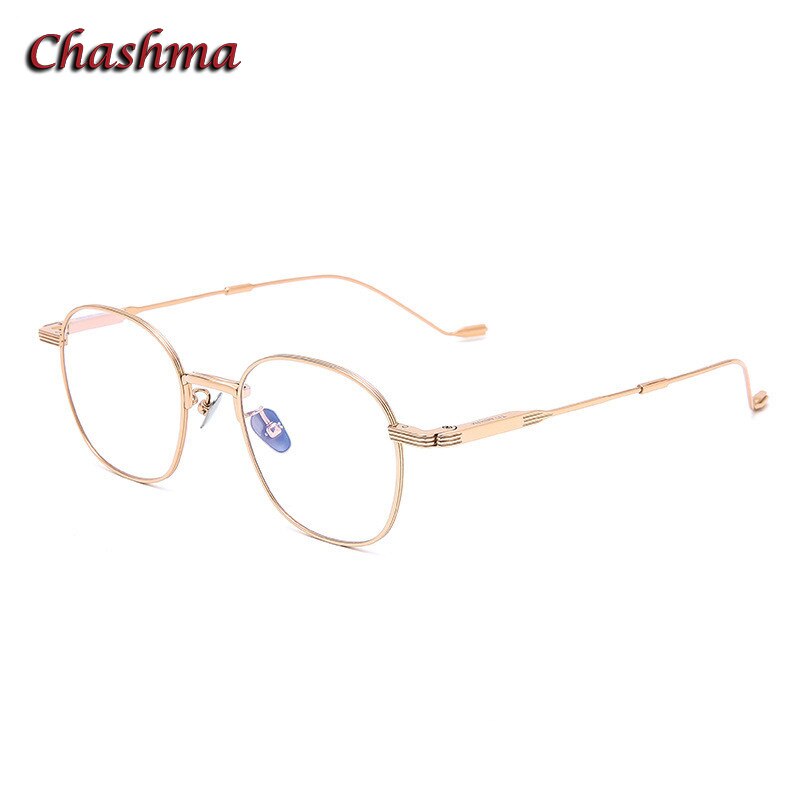 Chashma Ochki Unisex Full Rim Round Square Titanium Eyeglasses 022 Full Rim Chashma Ochki Gold  