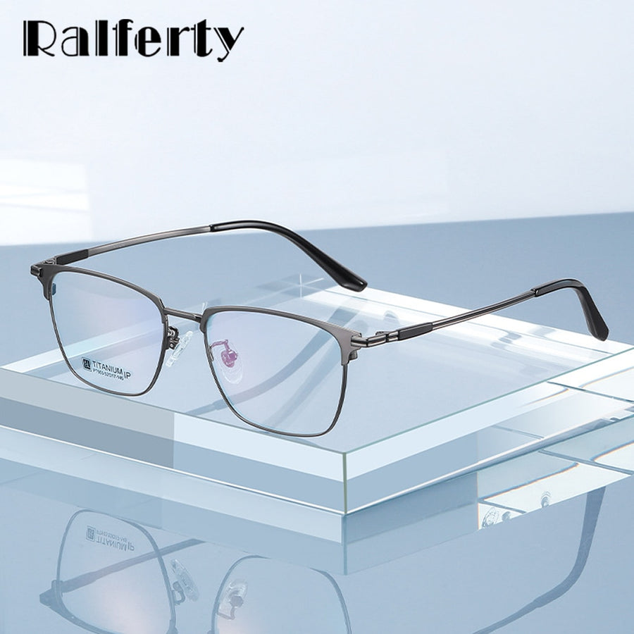 Ralferty Men's Full Rim Square Titanium Eyeglasses Full Rim Ralferty   