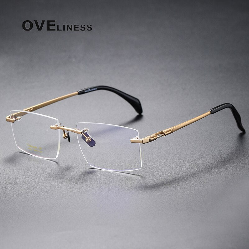 Oveliness Unisex Rimless Square Titanium Eyeglasses 80841 Rimless Oveliness gold  