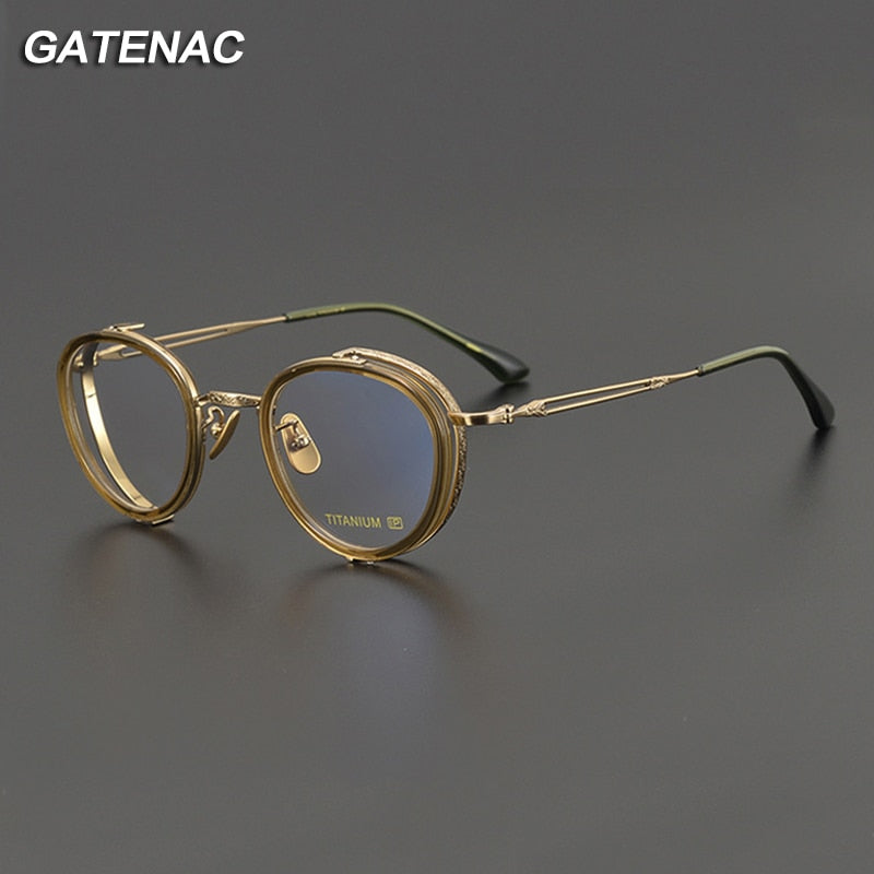 Gatenac Unisex Full Rim Round Square Acetate Titanium Eyeglasses Gxyj1050 Full Rim Gatenac   