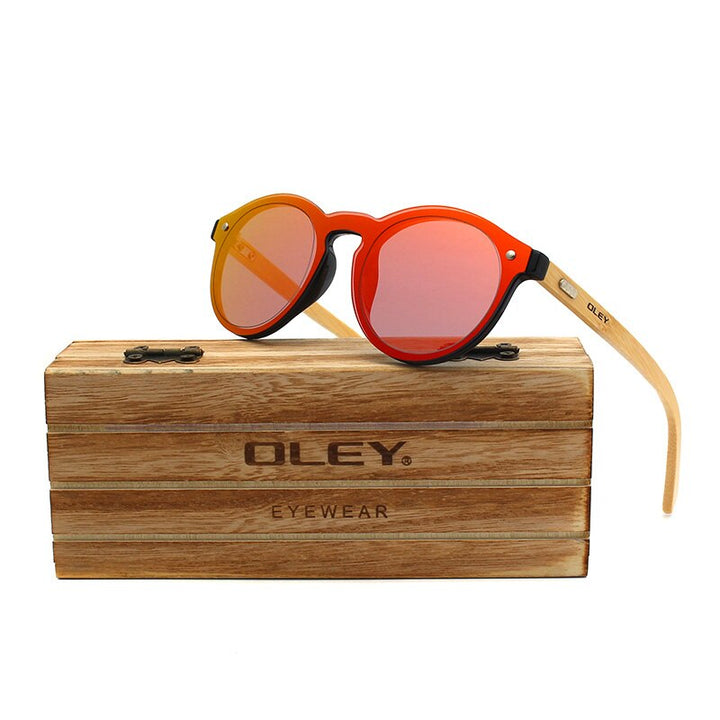 Oley Women's Round Bamboo Leg Color Film Sunglasses Z0479 Sunglasses Oley Z0479 C4MBOX custom logo 
