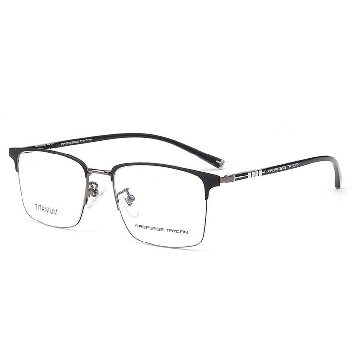 KatKani Unisex Full Rim Square Tr 90 Titanium Eyeglasses 7051 Full Rim KatKani Eyeglasses Black Gun  