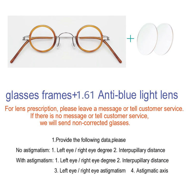 Yujo Unisex Full Rim Round Handcrafted Acetate Stainless Steel 32mm Custom Lens Eyeglasses Full Rim Yujo C3 China 
