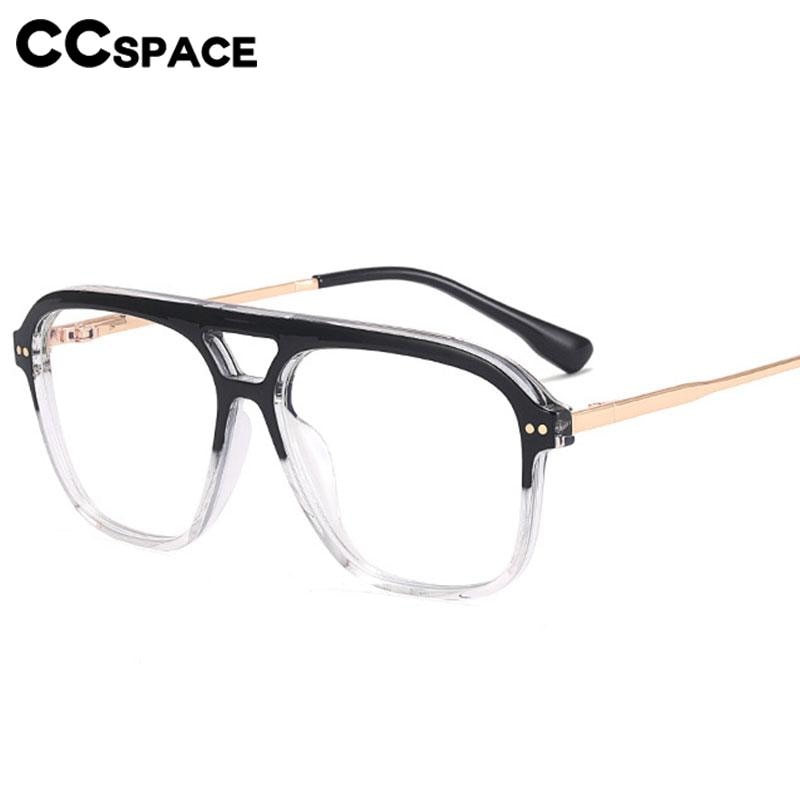 CCspace Unisex Full Rim Square Double Bridge Tr 90 Titanium Eyeglasses 56714 Full Rim CCspace   