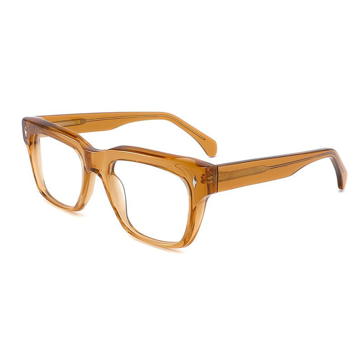 Gatenac Unisex Full Rim Square Acetate Rivet Eyeglasses Gxyj918 Frame Gatenac Flax  