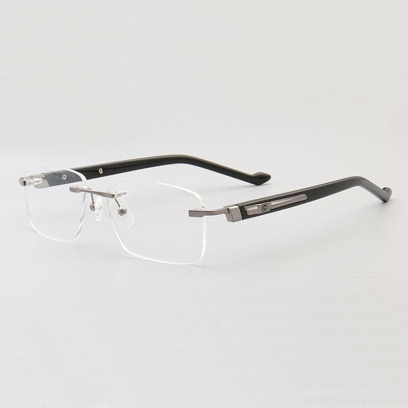 Muzz Men's Rimless Square Acetate Titanium Eyeglasses 108 Rimless Muzz Gray  