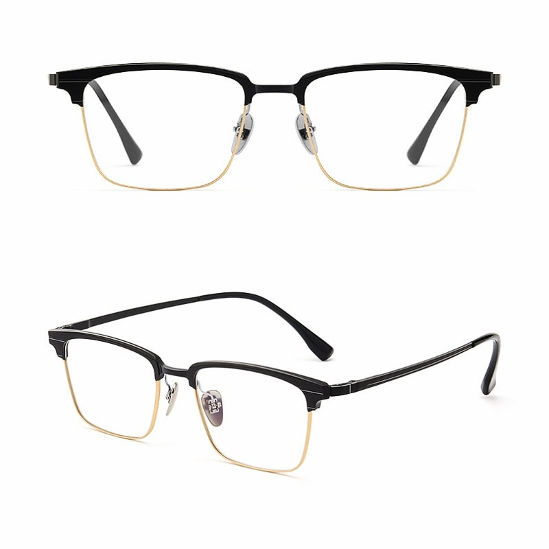 Yimaruili Men's Full Rim Square Aluminum Magnesium Titanium Eyeglasses 9205 Full Rim Yimaruili Eyeglasses Black Gold  