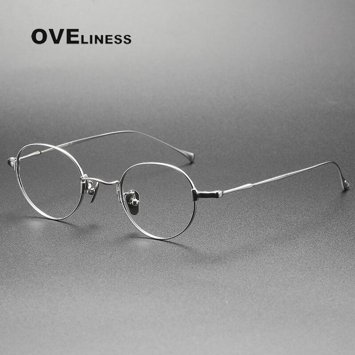 Oveliness Unisex Full Rim Round Titanium Eyeglasses Kmn53 Full Rim Oveliness silver Big  