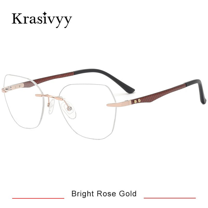 Krasivyy Women's Rimless Square Cat Eye Carbon Fiber Titanium Eyeglasses Kr16026 Rimless Krasivyy Bright Rose Gold  