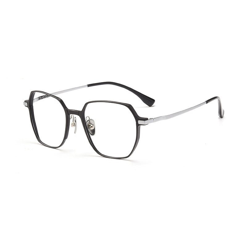 KatKani Unisex Full Rim Polygon Square Aluminum Magnesium Eyeglasses L5067M Full Rim KatKani Eyeglasses Black Silver  